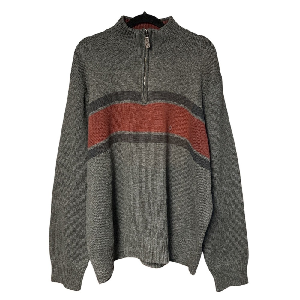 Eddie Bauer Mens Quarter Zip‎ Pullover Sweater XXL Gray Red Cotton NWT